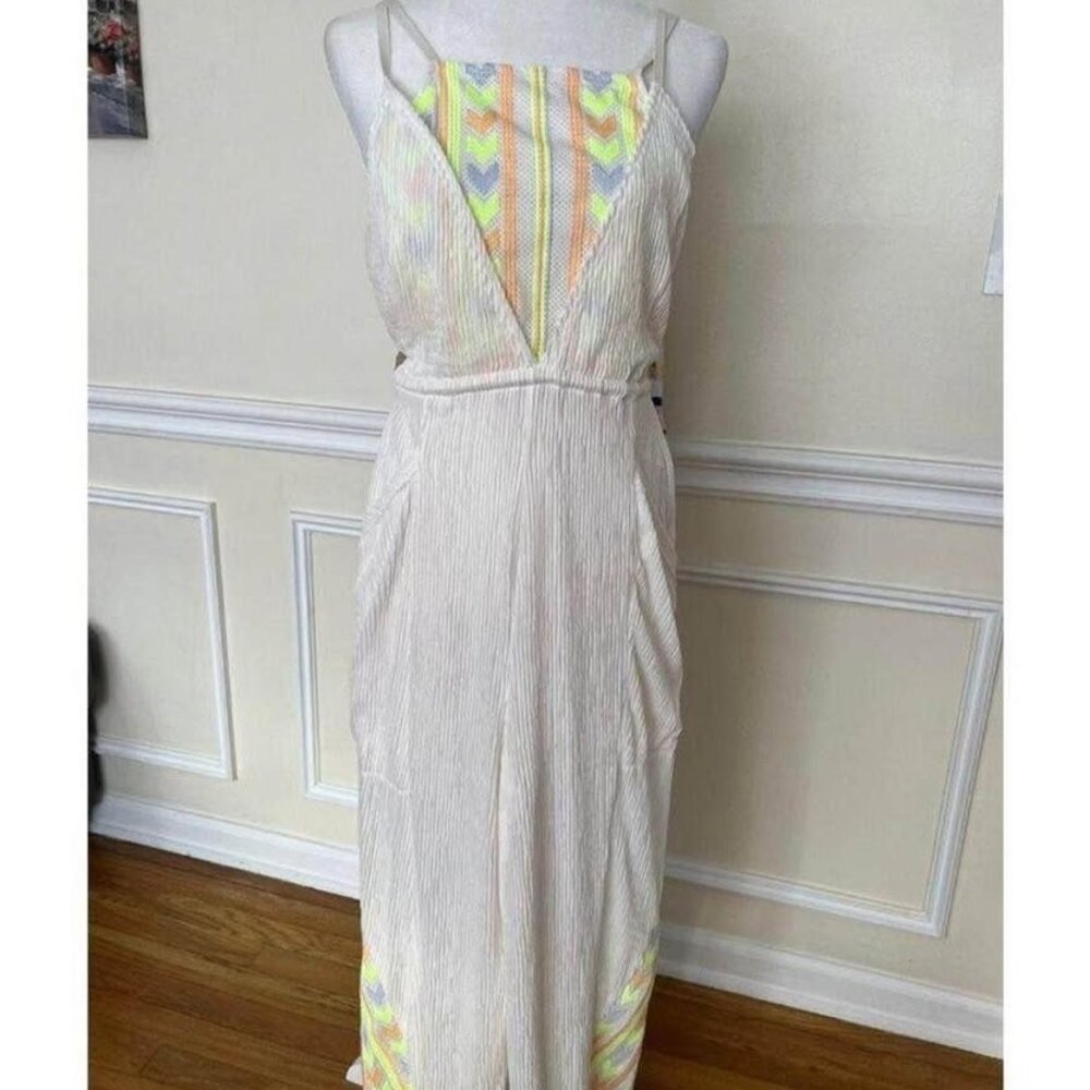 Free People Women's Yellow and Cream Jumpsuit - large